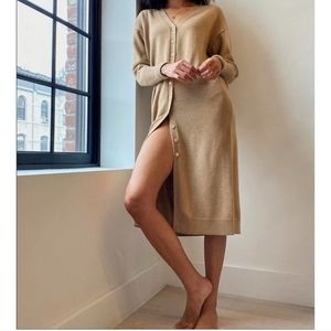 Aritzia Women's Wilfred Utopia Sweater Dress 100% Merino Wool Size XS Camel Tan